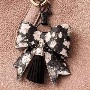 Black Floral Bow Bag Charm Key Chain